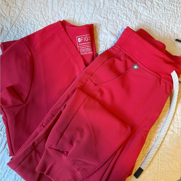 Figs Pants - FIGS Red Cargo Jogger Pants
